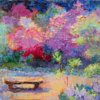 Oil painting of a bench in the Biltmore Azalea Garden